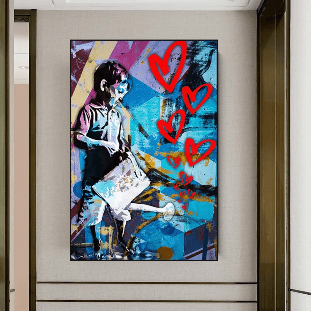 Banksy Steet Art Boy Planting Love Canvas Wall Art-ChandeliersDecor