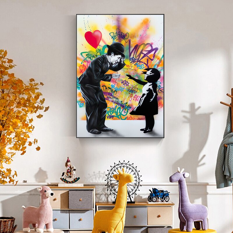 Banksy Street Graffiti Art Love Heart Girl Canvas Wall Art-ChandeliersDecor