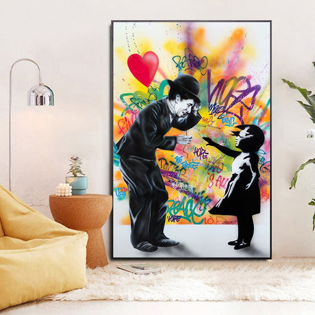 Banksy Street Graffiti Art Love Heart Girl Canvas Wall Art-ChandeliersDecor