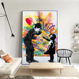 Banksy Street Graffiti Art Love Heart Girl Canvas Wall Art-ChandeliersDecor