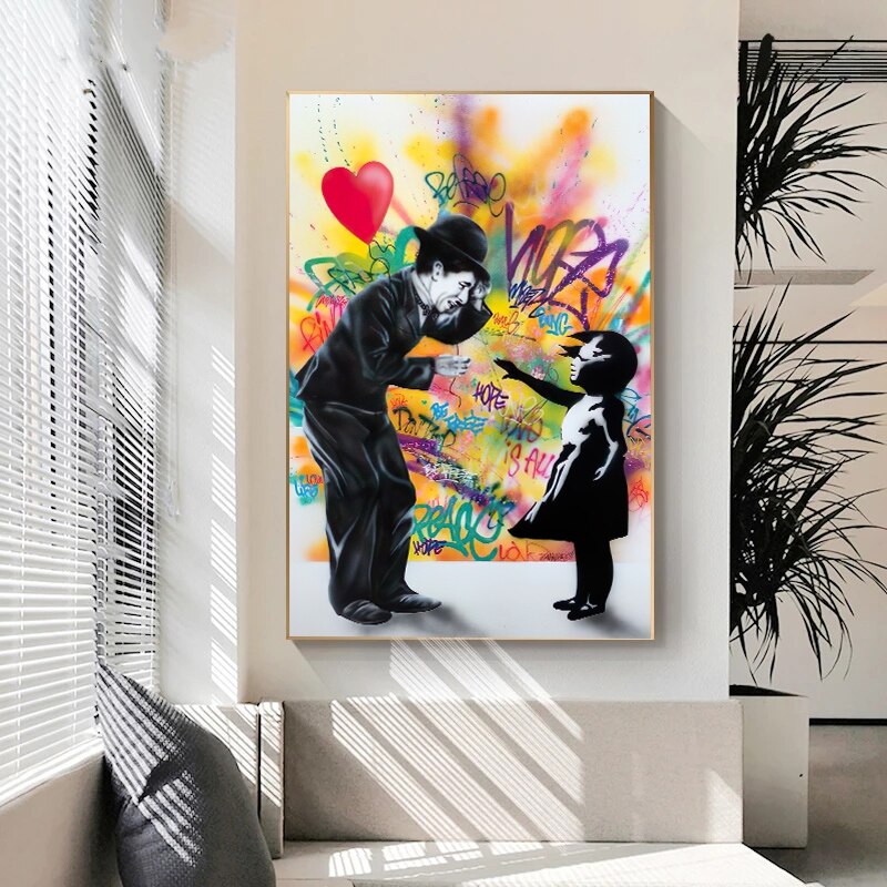 Banksy Street Graffiti Art Love Heart Girl Canvas Wall Art-ChandeliersDecor