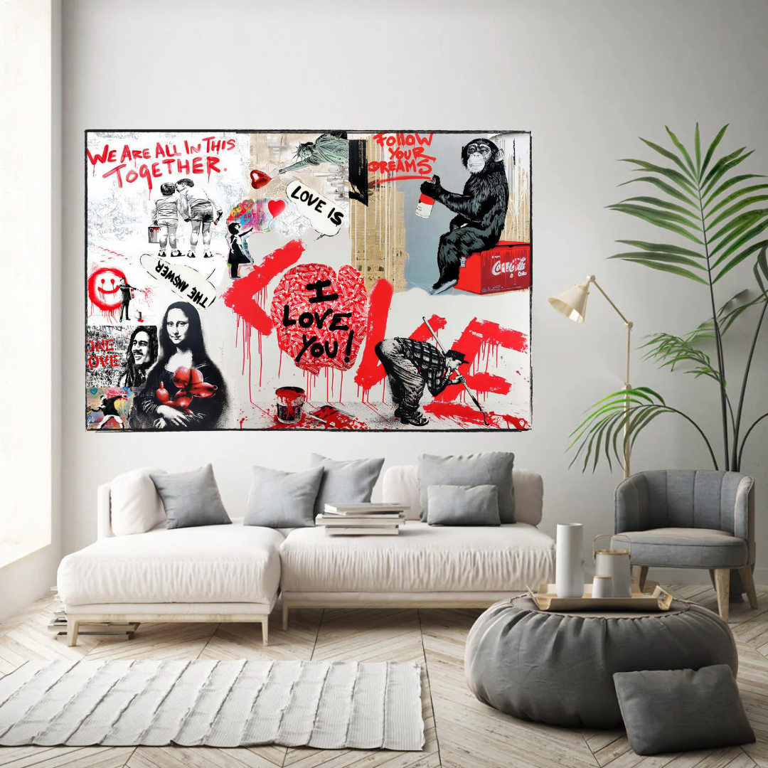 Banksy We are all in this Together Canvas Wall Art-ChandeliersDecor