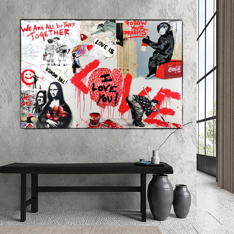 Banksy We are all in this Together Canvas Wall Art-ChandeliersDecor