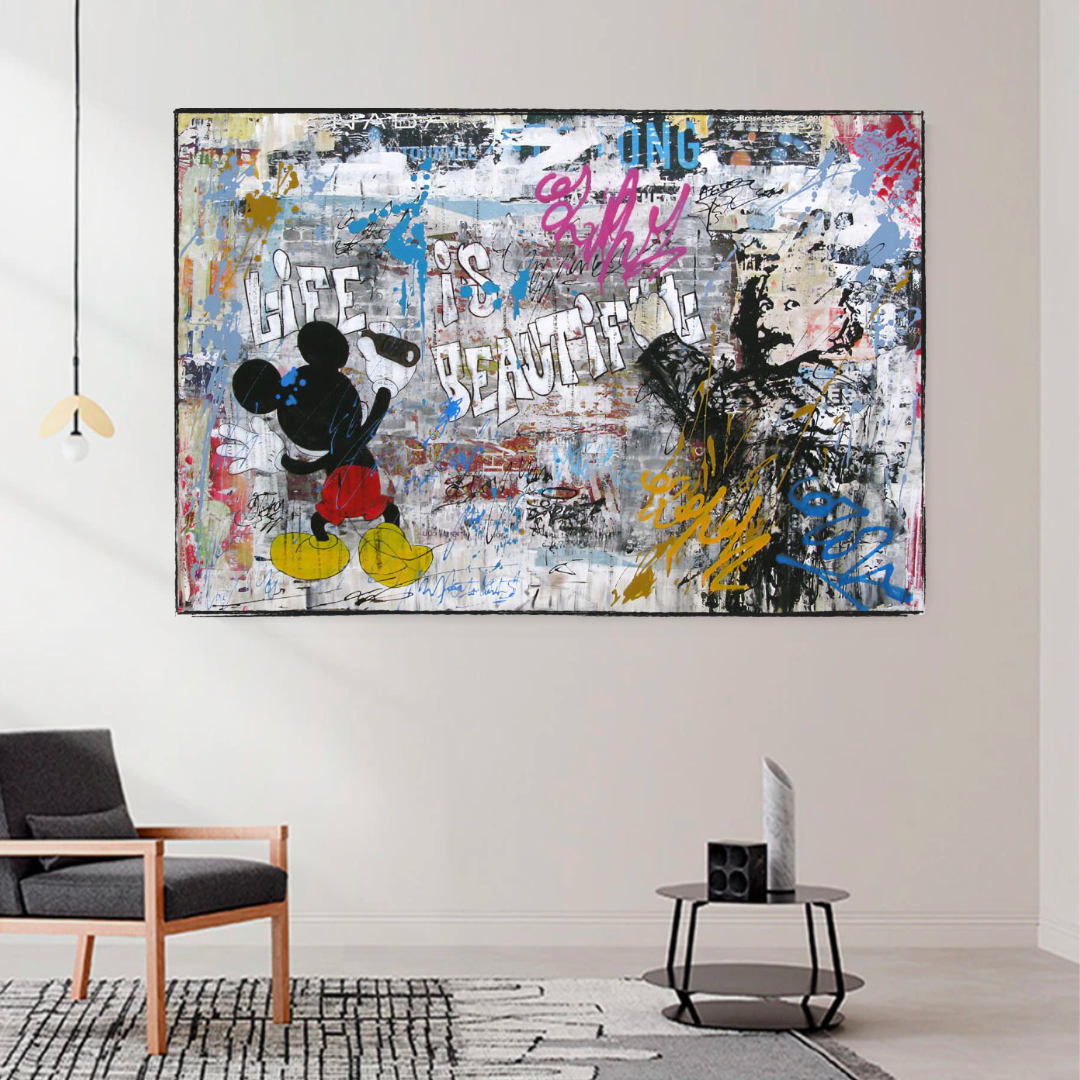 Banksy's Life is Beautiful Mickey Canvas Wall Art-ChandeliersDecor