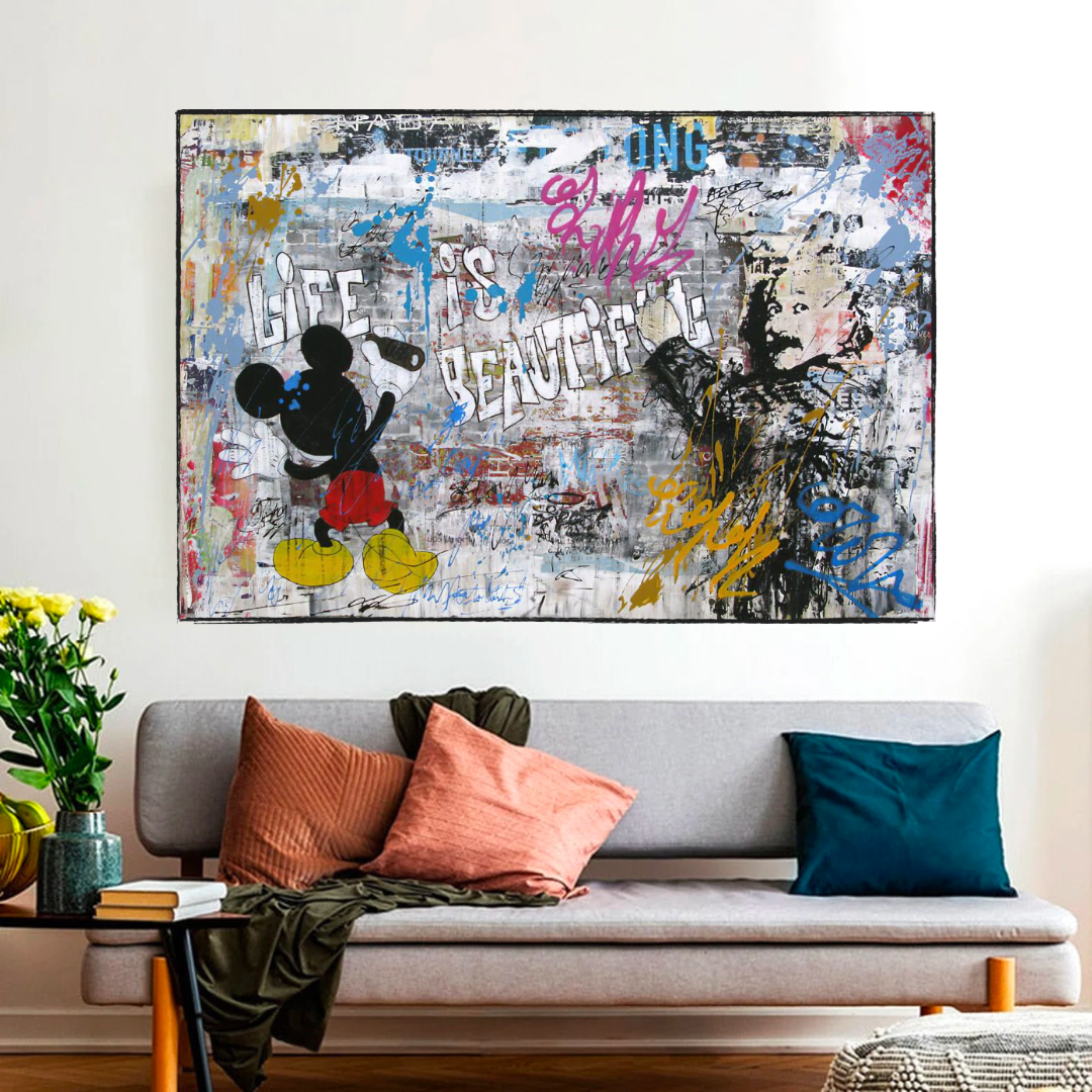 Banksy's Life is Beautiful Mickey Canvas Wall Art-ChandeliersDecor