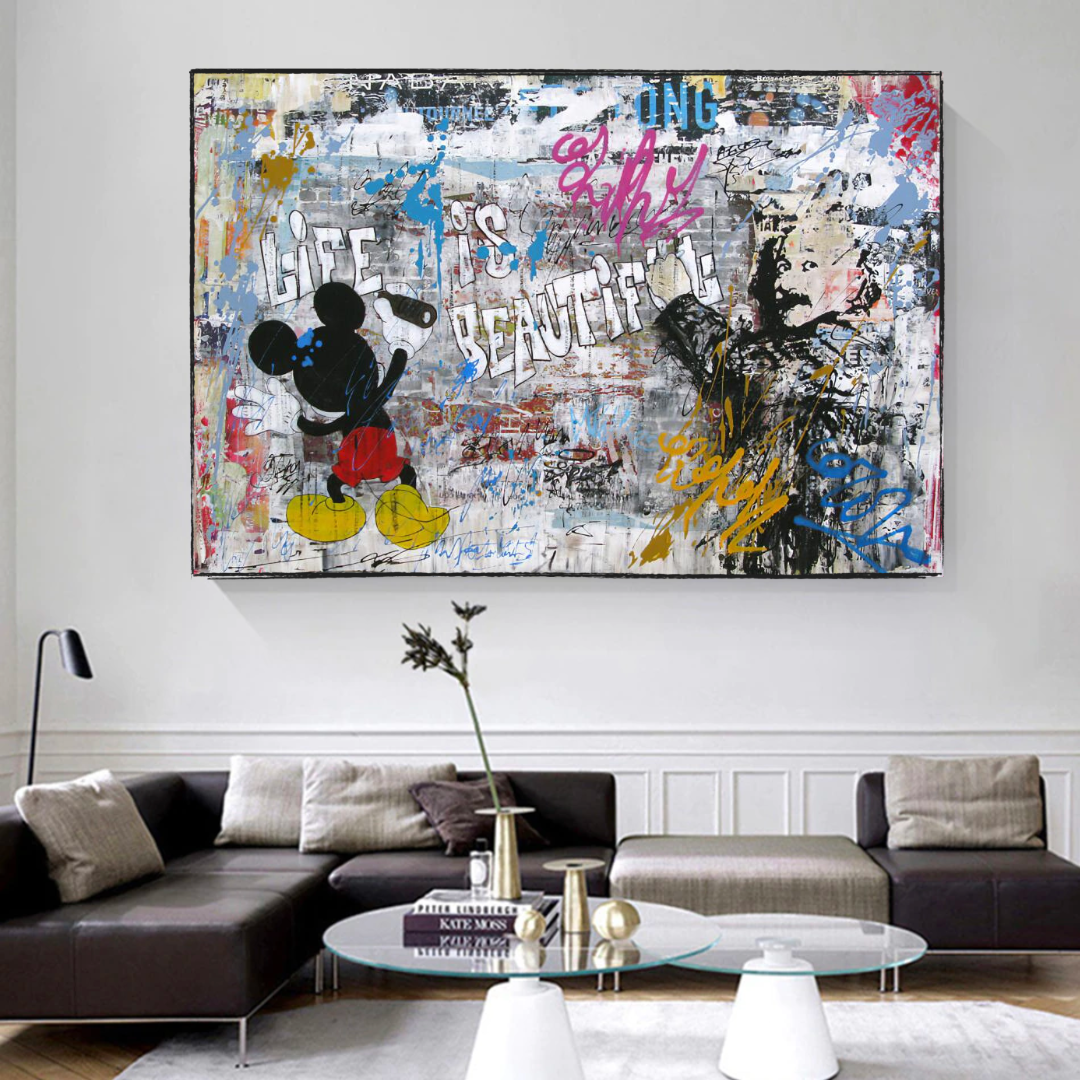 Banksy's Life is Beautiful Mickey Canvas Wall Art-ChandeliersDecor