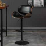 Banqueta Leather Bar Stool width Oak Wood Base-GraffitiWallArt