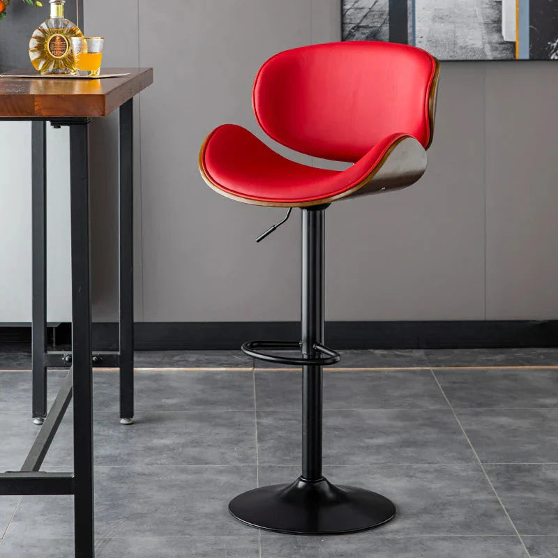 Banqueta Leather Bar Stool width Oak Wood Base-GraffitiWallArt