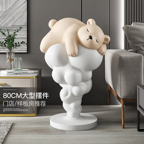 Bear on Clouds Statue Ornament-ChandeliersDecor