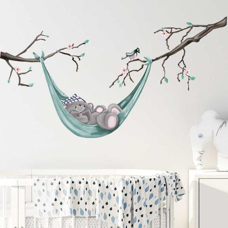 Bear Reading Book on the Hammock Tree Wall Stickers | Bear on Hammock Wall Decal