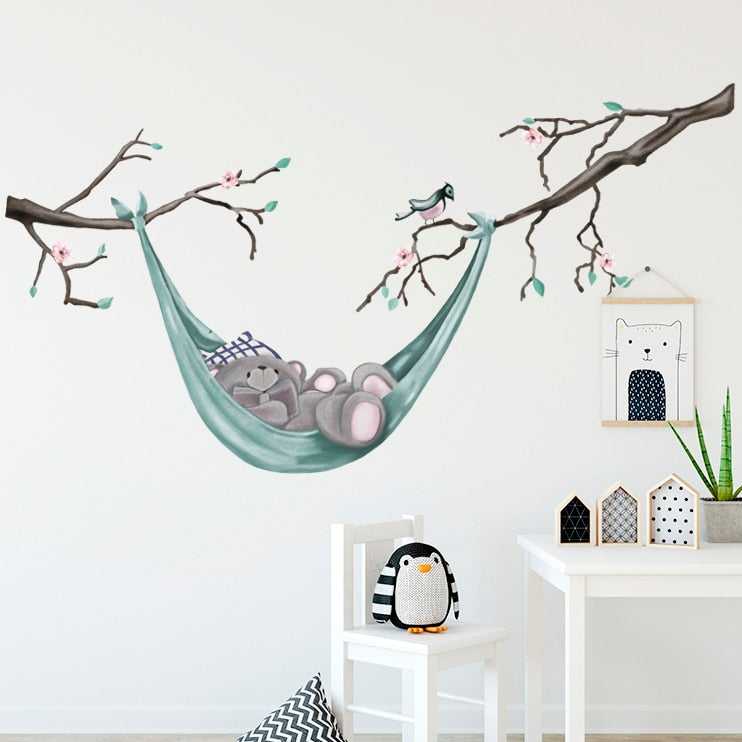 Bear Reading Book on the Hammock Tree Wall Stickers | Bear on Hammock Wall Decal