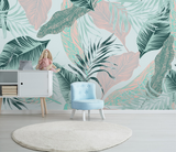 Beige and Green Leaves - Tropical Wallpaper Murals-ChandeliersDecor