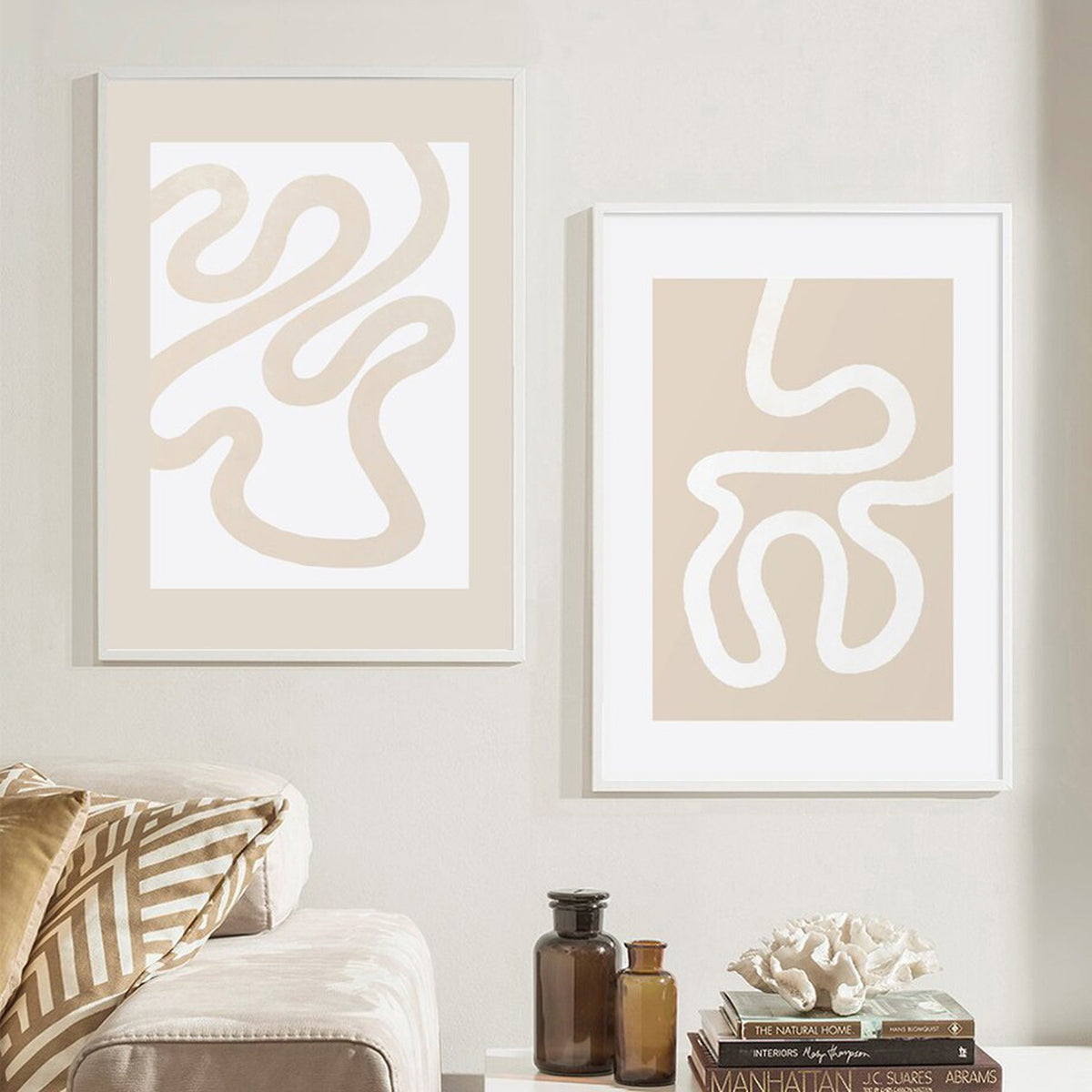 Beige Matisse Dance Abstract Woman Line Boho Canvas Wall Art-ChandeliersDecor