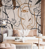 Best Living Room Wallpaper Mural - Elegant Face Lines-ChandeliersDecor.com