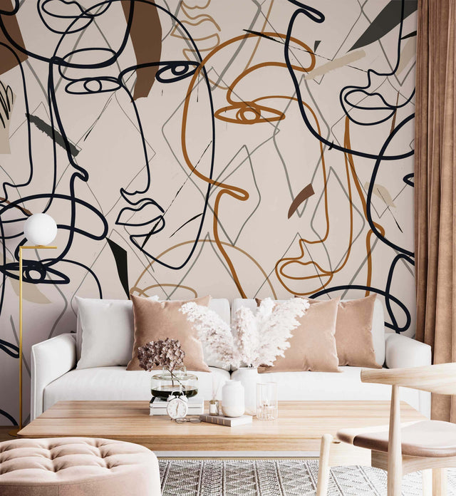 Best Living Room Wallpaper Mural - Elegant Face Lines-ChandeliersDecor.com