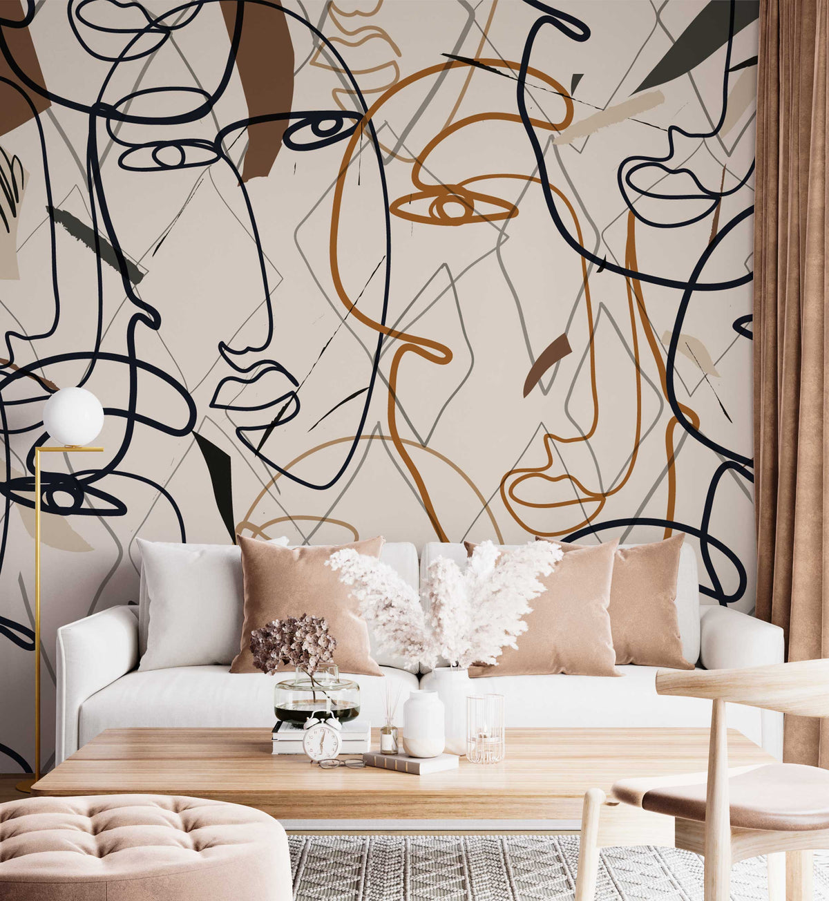 Best Living Room Wallpaper Mural - Elegant Face Lines-ChandeliersDecor