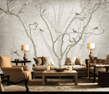 Birds on Tree Trunks Wallpaper Mural - Enhance Your Space-ChandeliersDecor.com