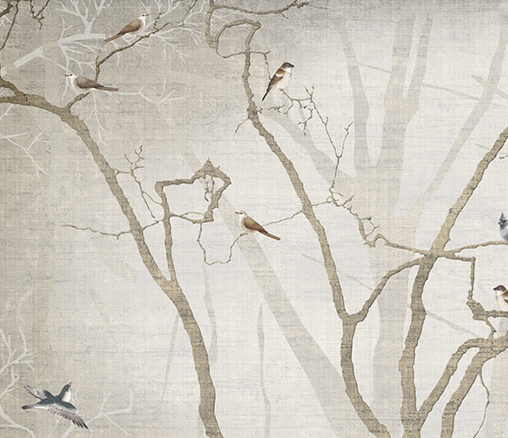 Birds on Tree Trunks Wallpaper Mural - Enhance Your Space-ChandeliersDecor