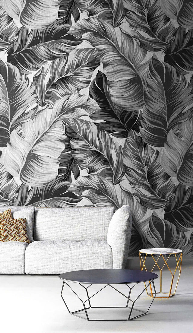 Black Beauty Leaves Wallpaper Mural-ChandeliersDecor.com