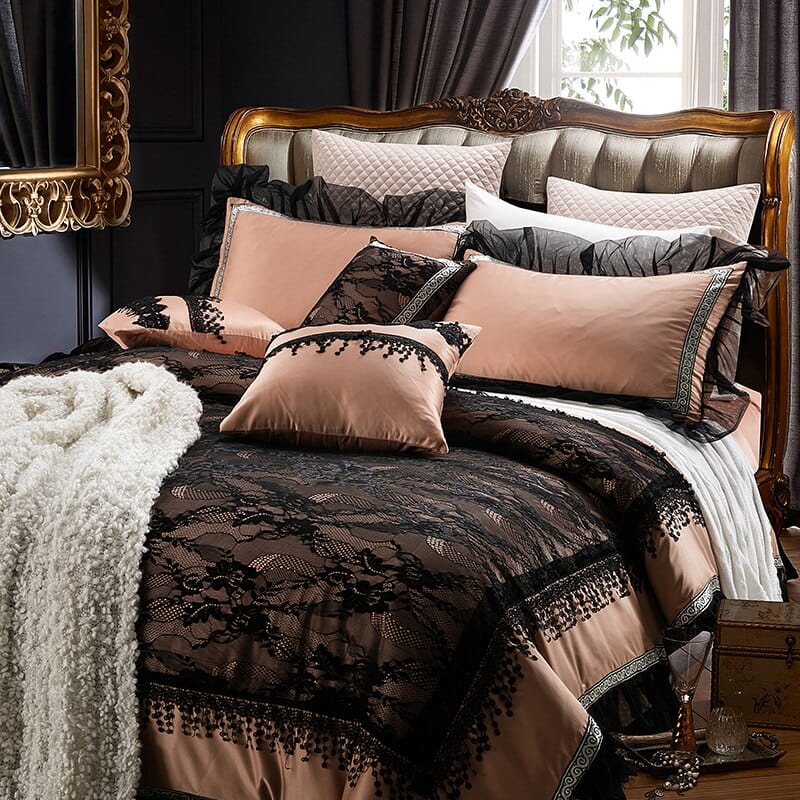 Black Lace Luxury Silk Cotton Bedding Set