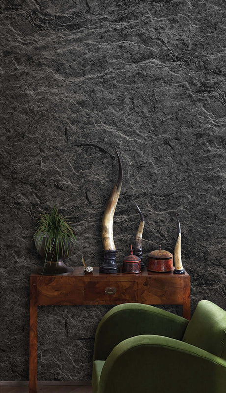 Black Layered Stone Wallpaper Mural-ChandeliersDecor.com