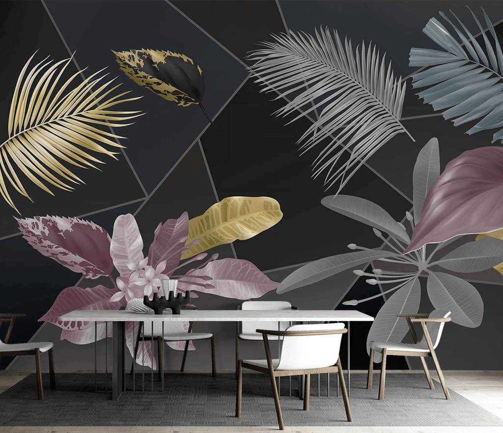 Black Leafs Pattern Wallpaper Murals - Premium Design-ChandeliersDecor.com