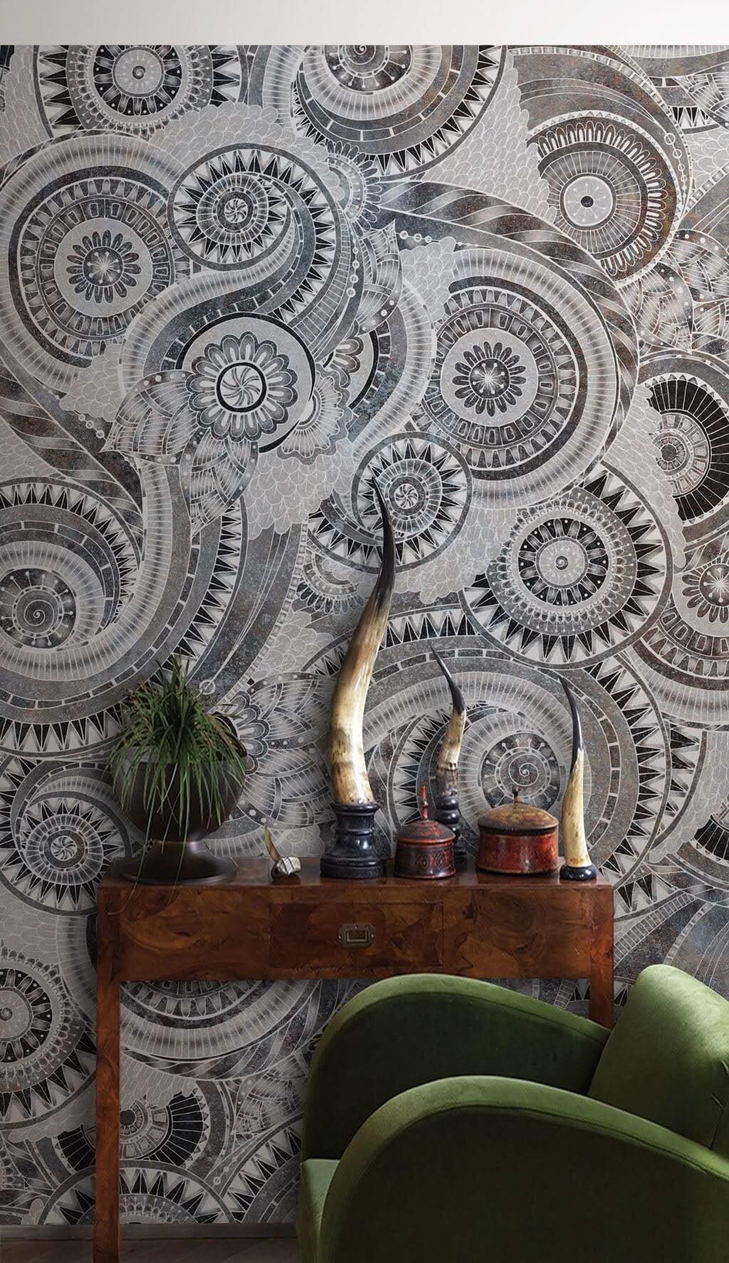 Black Mandala Boho Wallpaper Mural-ChandeliersDecor.com