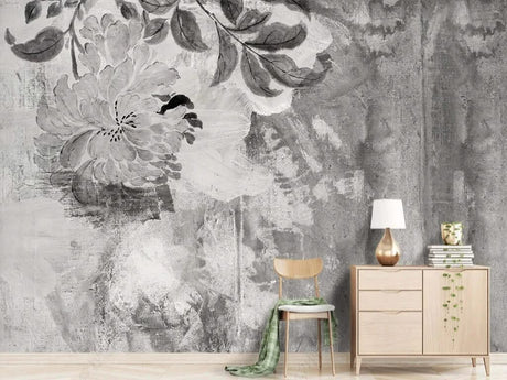 Black & White Flowers Rush Wallpaper Mural-ChandeliersDecor.com