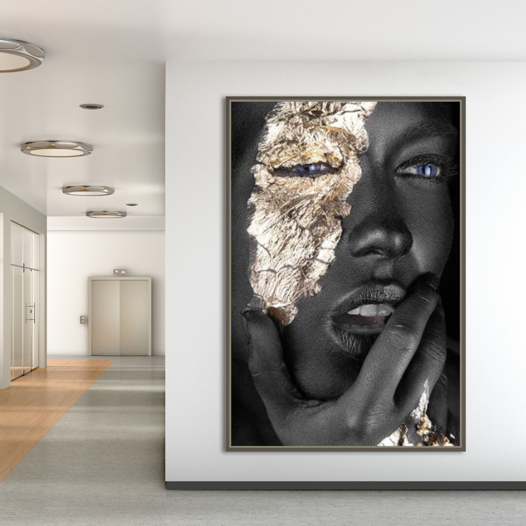 a picture of a woman's face is shown in a white frame