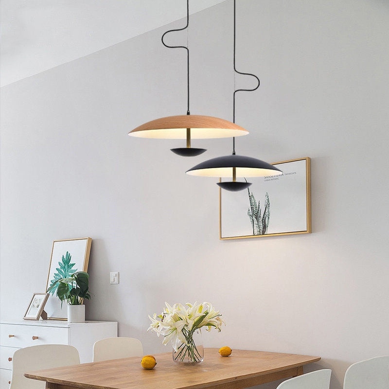 Black Wood Grain LED Pendant Light - Dining Room Design-ChandeliersDecor