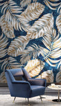 Blue Blushing Leaves Pattern Wallpaper Mural-ChandeliersDecor.com
