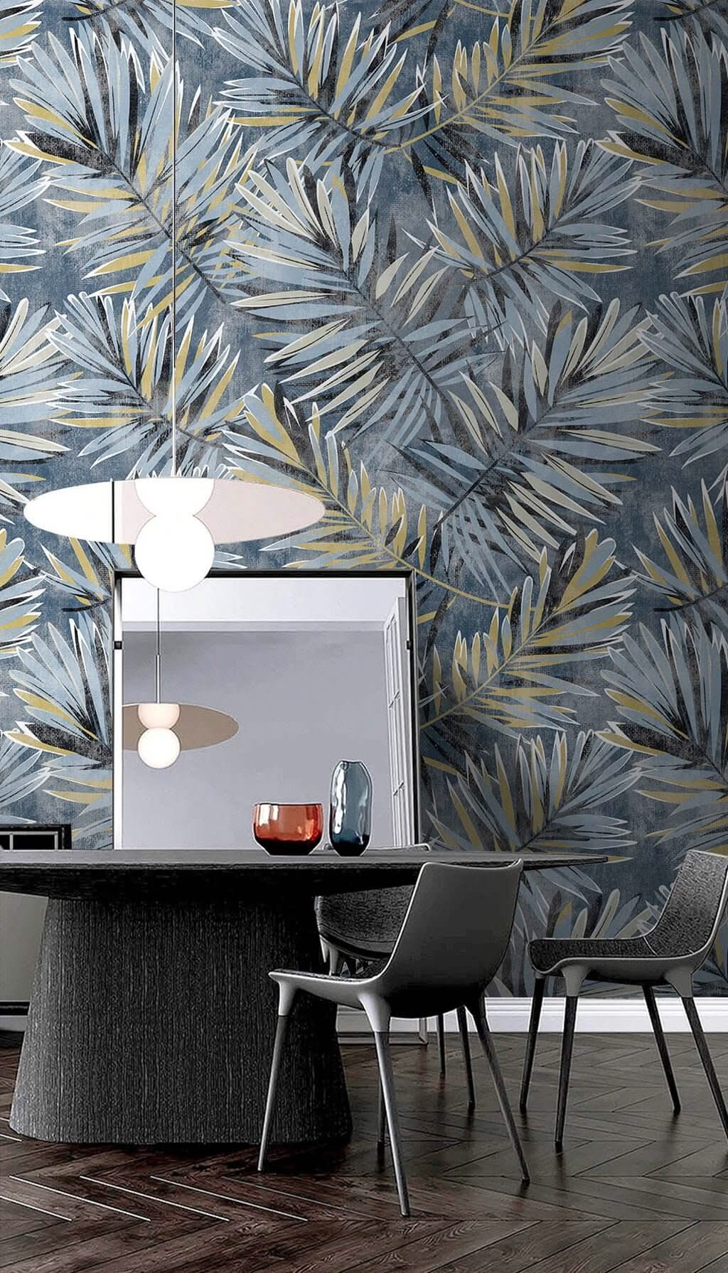 Blue Era Leaves Wallpaper Mural-ChandeliersDecor.com
