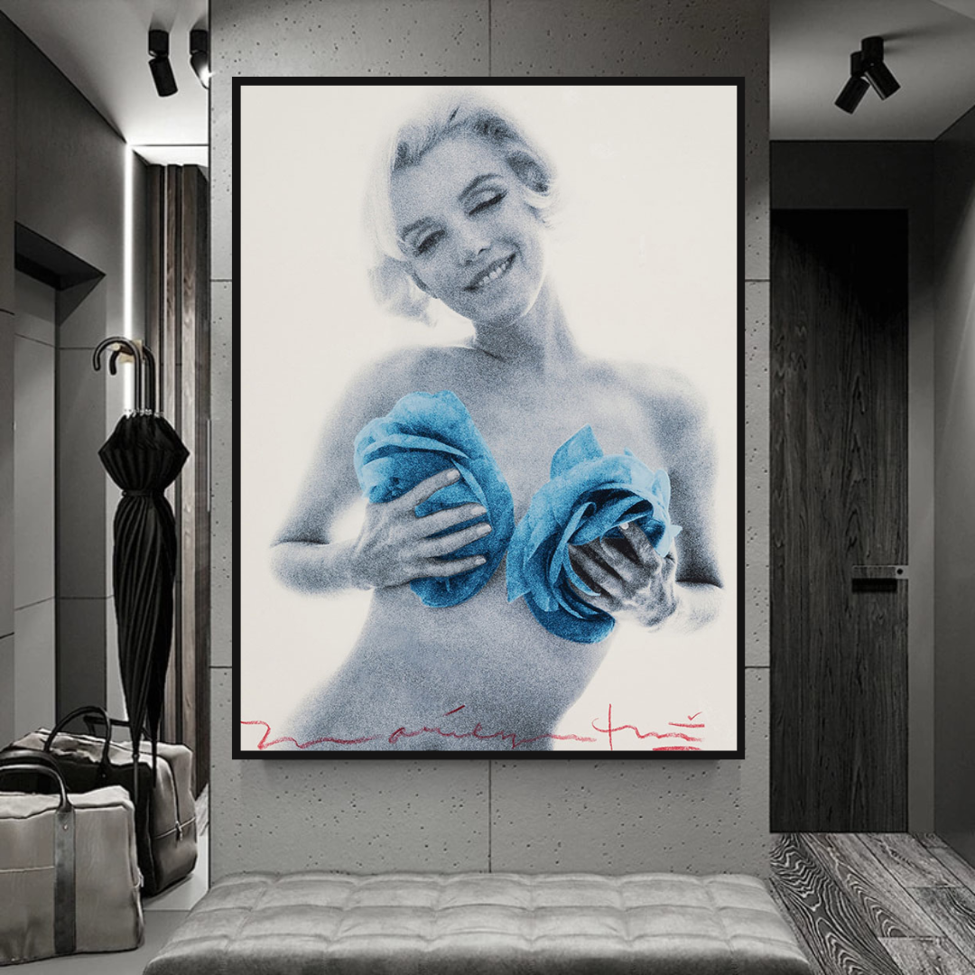 Blue Flowers Marilyn Poster - Vibrant Floral Art Prints-ChandeliersDecor