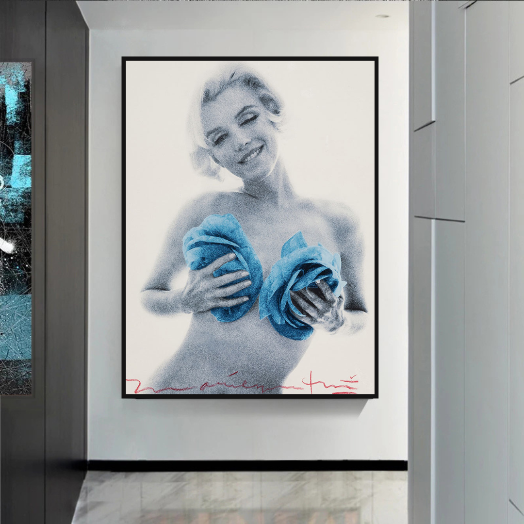 Blue Flowers Marilyn Poster - Vibrant Floral Art Prints-ChandeliersDecor