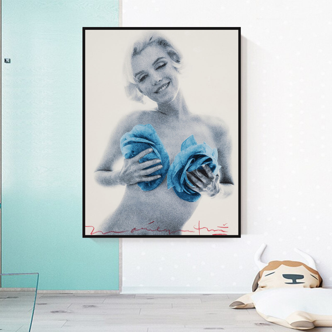 Blue Flowers Marilyn Poster - Vibrant Floral Art Prints-ChandeliersDecor