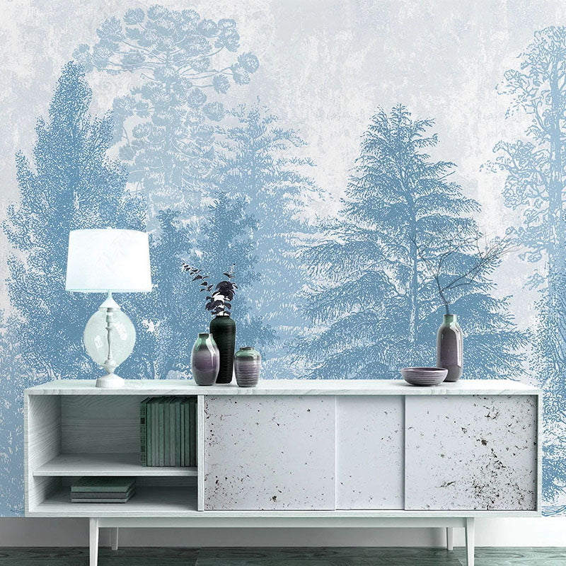 Blue Forest Trees Wallpaper: Transform Your Space-ChandeliersDecor