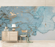 Blue & Gold Marble Wallpaper Murals-ChandeliersDecor.com