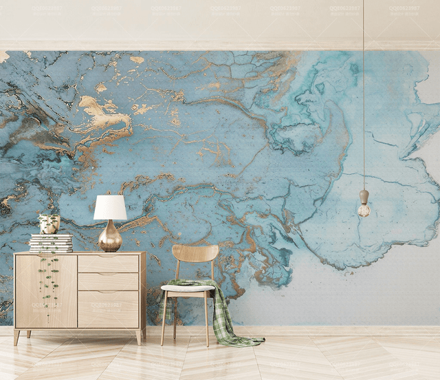 Blue & Gold Marble Wallpaper Murals-ChandeliersDecor.com