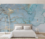 Blue & Gold Marble Wallpaper Murals-ChandeliersDecor