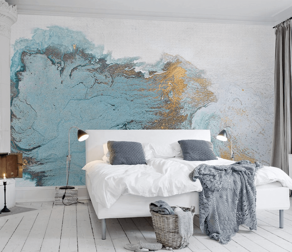 Blue & Gold Shade Marble Wallpaper Murals-ChandeliersDecor.com