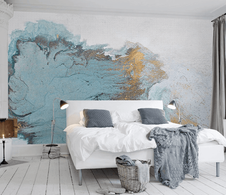 Blue & Gold Shade Marble Wallpaper Murals-ChandeliersDecor.com