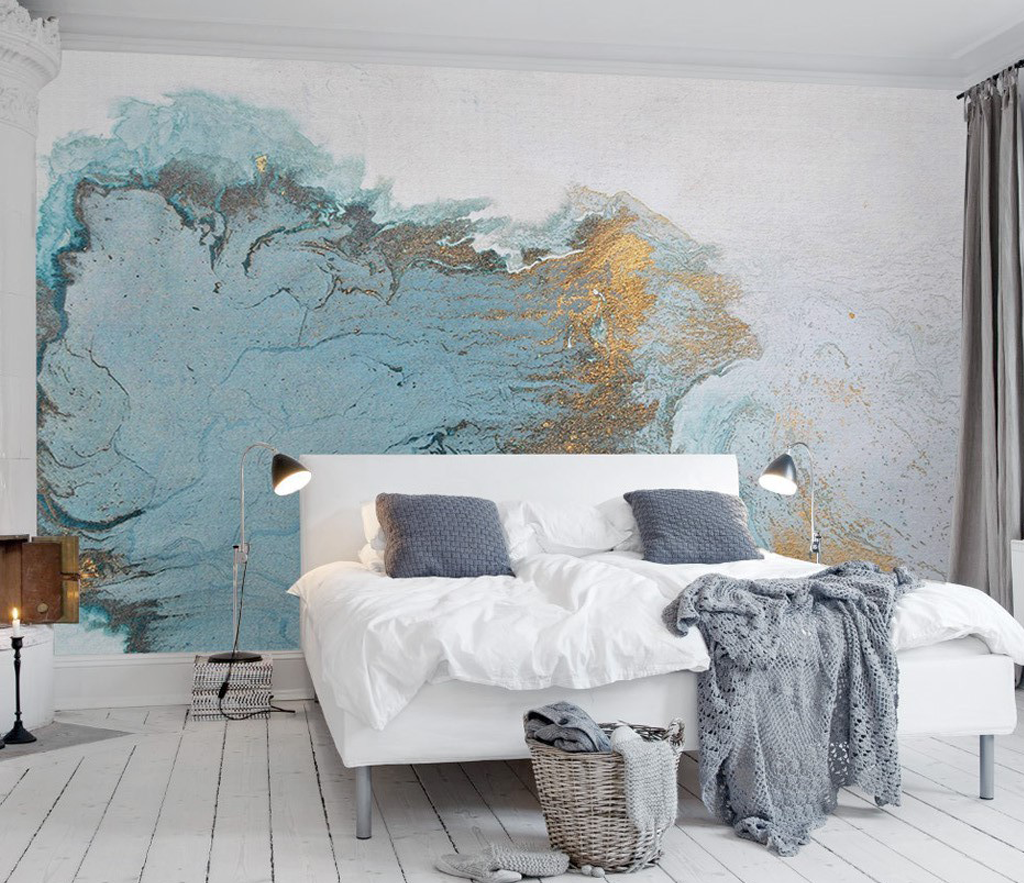 Blue & Gold Shade Marble Wallpaper Murals-ChandeliersDecor