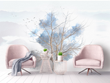 Blue Tree Sketch Wallpaper Murals-ChandeliersDecor