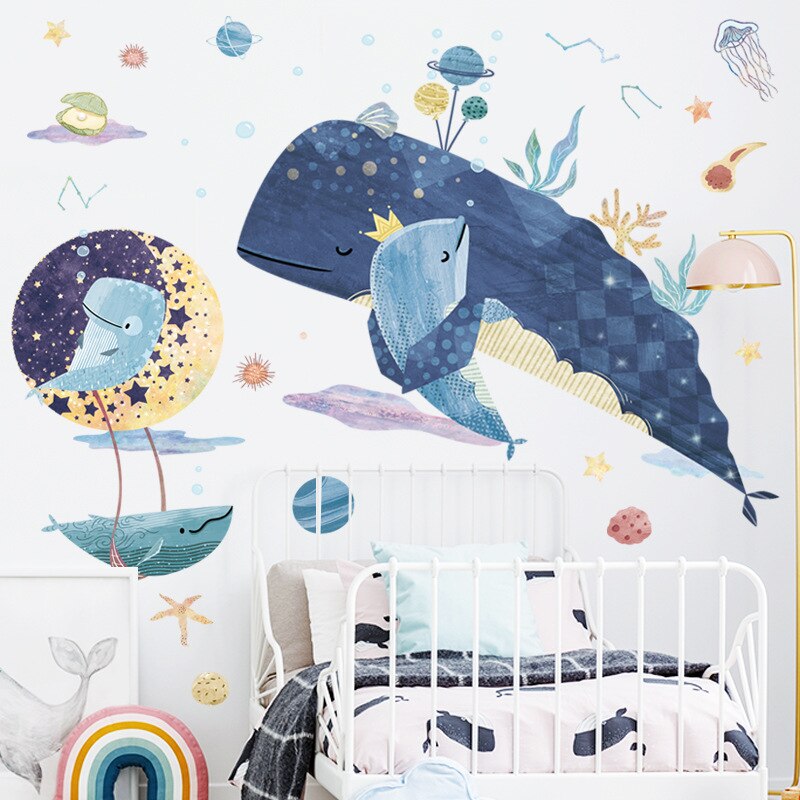 Blue Whale Family Marine life Wall Stickers for Kids Room | Sea Life Wall Decal