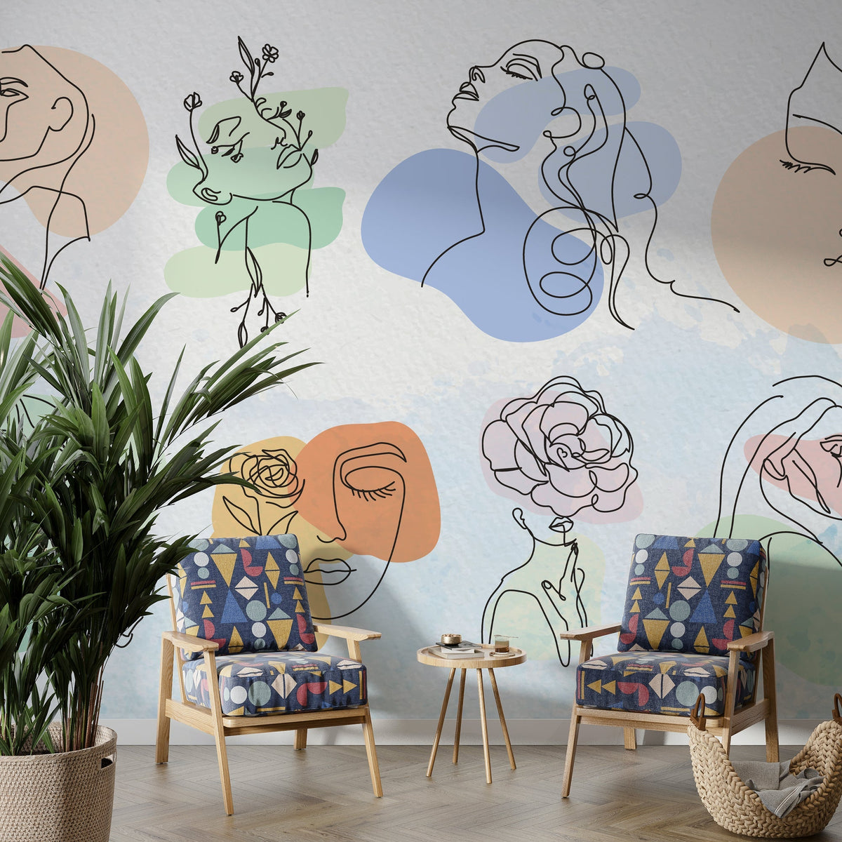 Boho Matisse Line Art Wallpaper Mural - Unique Design