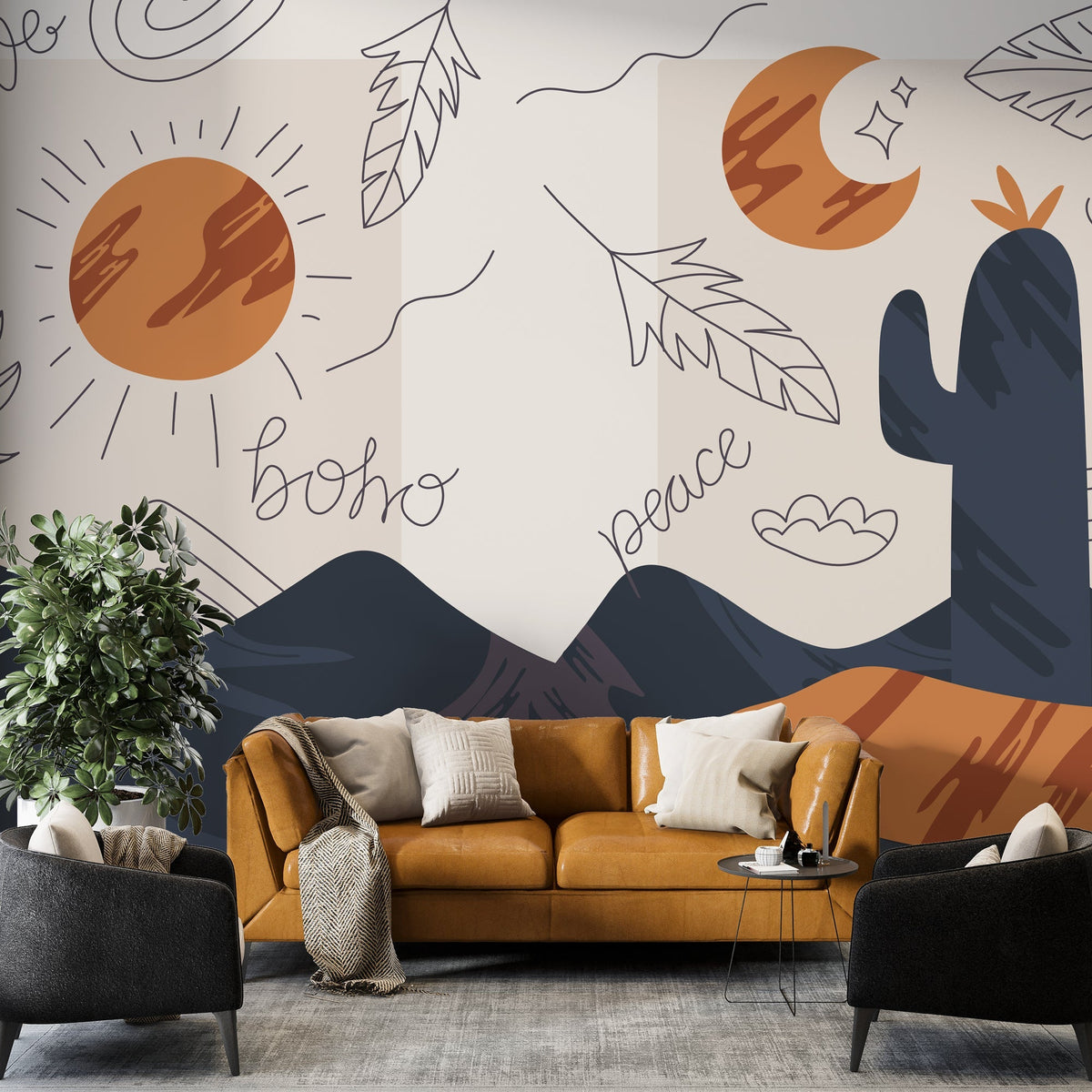 Boho Peace Wallpaper Mural: Transform Your Space-ChandeliersDecor