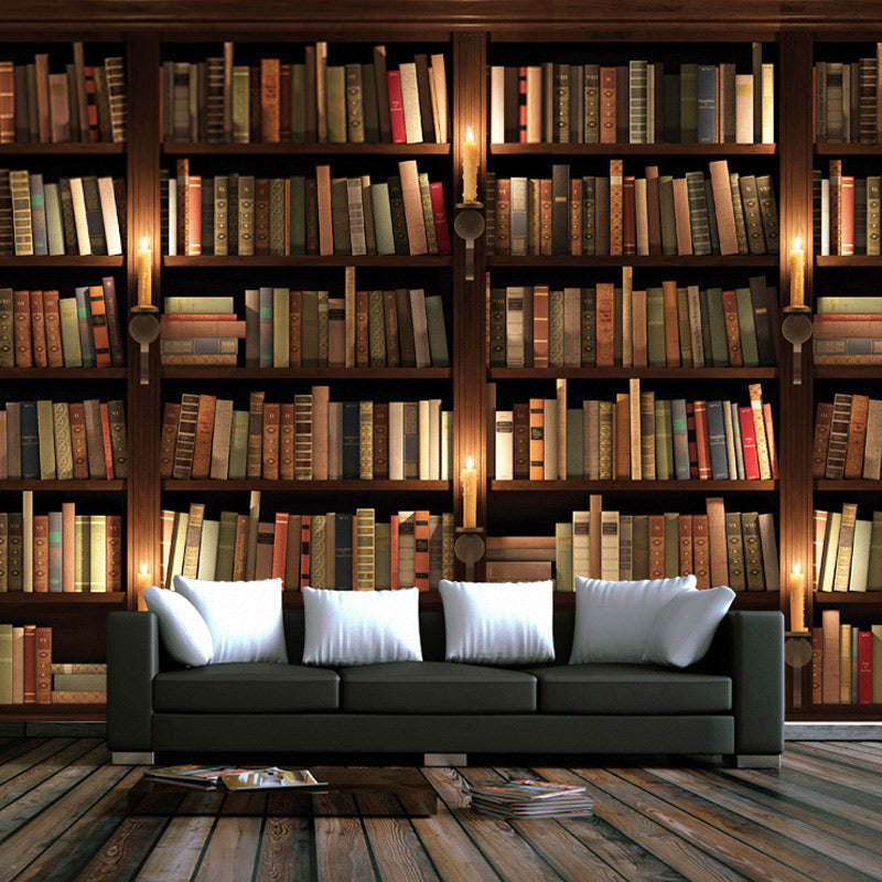 Bookshelf Library Wallpaper: Transform with Literary Charm-ChandeliersDecor