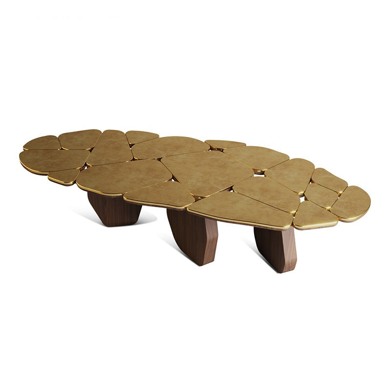 Table à manger design en bois de noyer et laiton