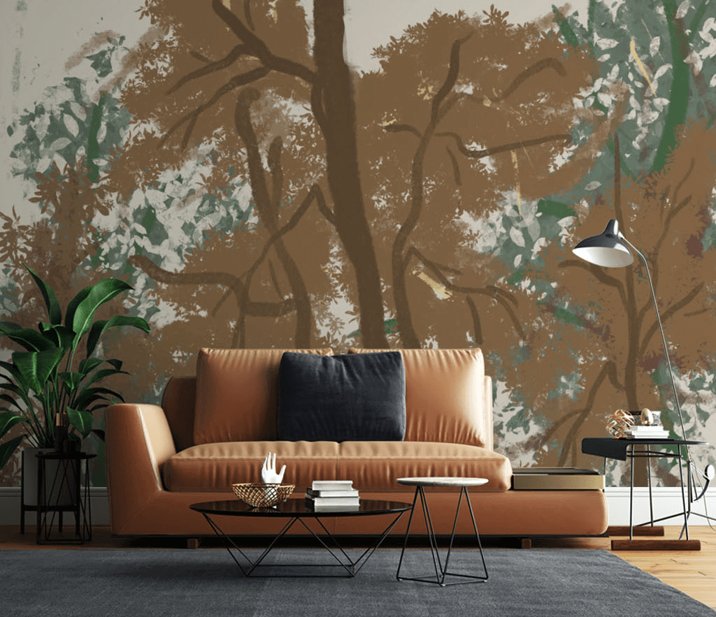 Brown Brushed Paint Tree - Tree Trunks Wallpaper Murals-ChandeliersDecor.com