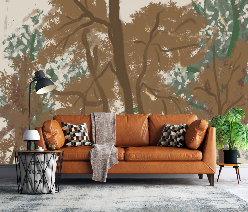 Brown Brushed Paint Tree - Tree Trunks Wallpaper Murals-ChandeliersDecor